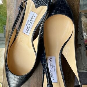 Jimmy Choo Embossed Slingback Sandal. Size 40. Blue